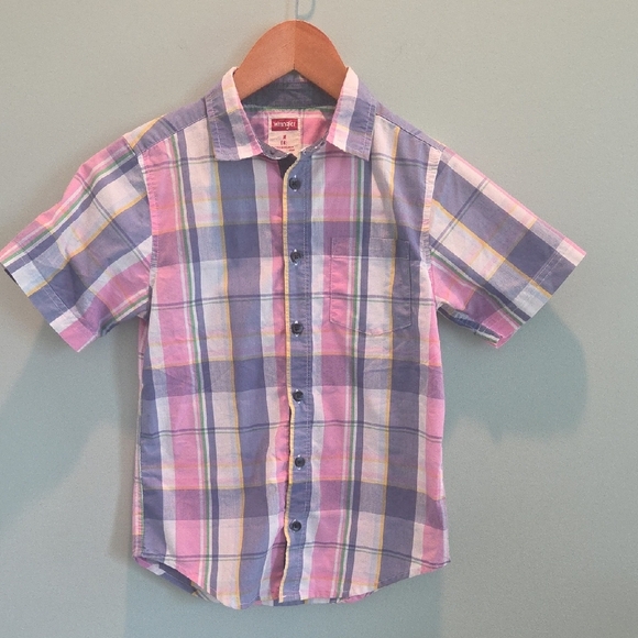 Wrangler Plaid Boys Size M (8) Button Down Shirt in Blue, Green, Yellow and Pink - Picture 1 of 9